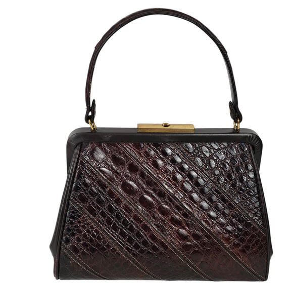 VTG 1970s Andrew Geller brown reptile patterned leather handbag VGUC - Picture 1 of 14